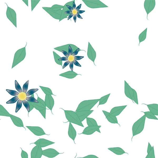 Composição Bonita Com Flores Coloridas Simples Folhas Verdes Ilustração Vetorial — Vetor de Stock