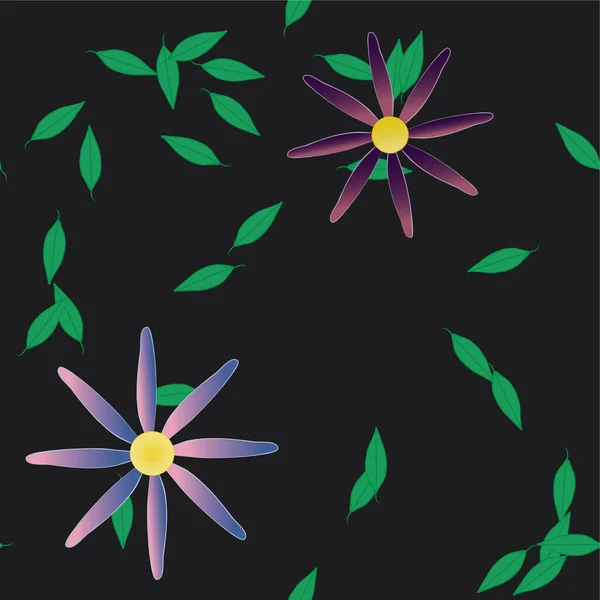 Hermosa Composición Con Flores Colores Simples Hojas Verdes Ilustración Vectorial — Vector de stock