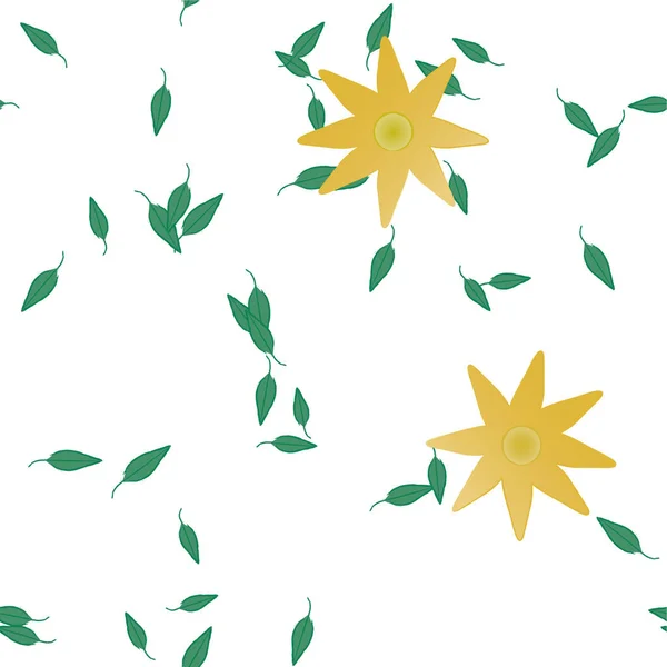 Hermosa Composición Con Flores Colores Simples Hojas Verdes Ilustración Vectorial — Vector de stock