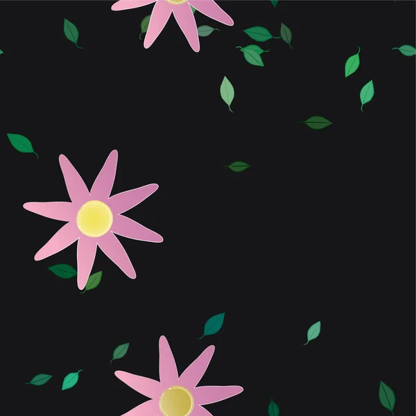 Hermosa Composición Con Flores Colores Simples Hojas Verdes Ilustración Vectorial — Vector de stock