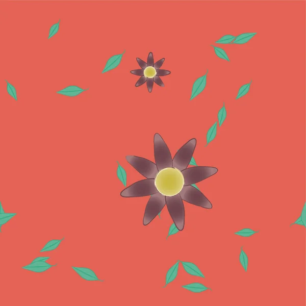 Hermosa Composición Con Flores Colores Simples Hojas Verdes Ilustración Vectorial — Archivo Imágenes Vectoriales