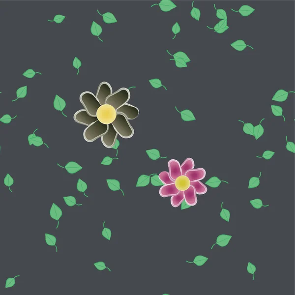 Basit Renkli Çiçekleri Yeşil Yaprakları Olan Güzel Kompozisyon Vektör Illüstrasyonu — Stok Vektör