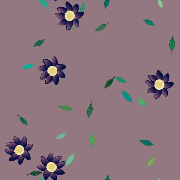 Hermosa Composición Con Flores Colores Simples Hojas Verdes Ilustración Vectorial — Vector de stock