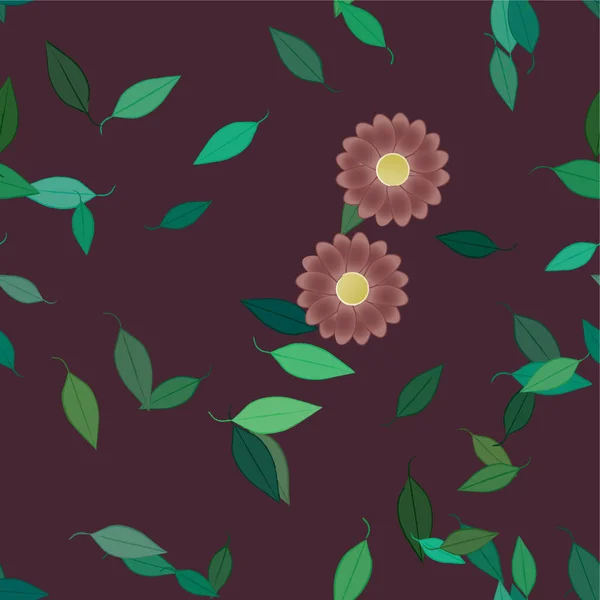 Mooie Compositie Met Eenvoudige Gekleurde Bloemen Groene Bladeren Vector Illustratie — Stockvector