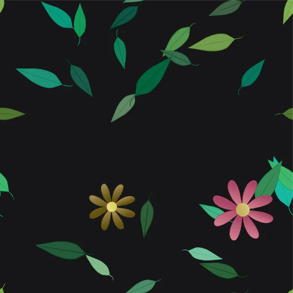 Composição Bonita Com Flores Coloridas Simples Folhas Verdes Ilustração Vetorial — Vetor de Stock