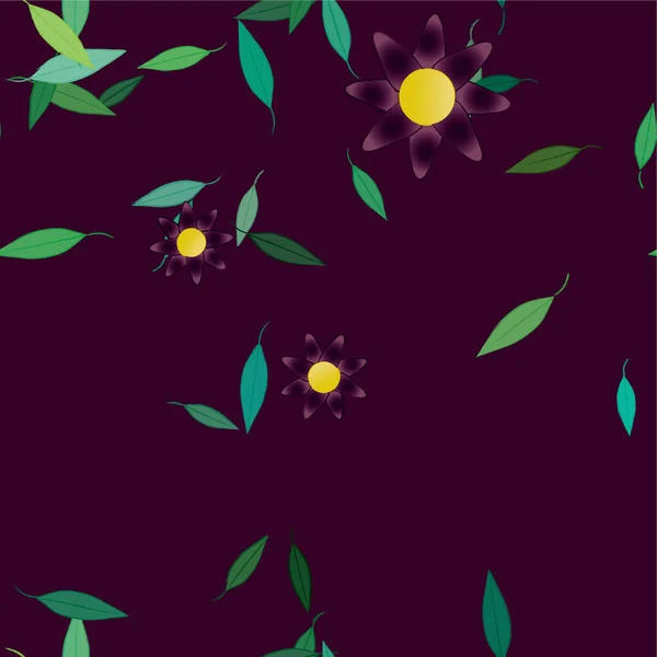 Hermosa Composición Con Flores Colores Simples Hojas Verdes Ilustración Vectorial — Vector de stock