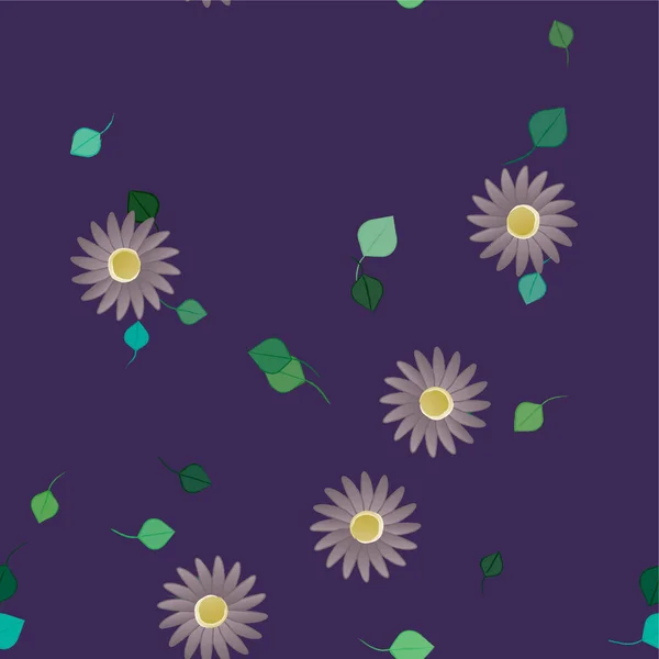 Hermosa Composición Con Flores Colores Simples Hojas Verdes Ilustración Vectorial — Vector de stock