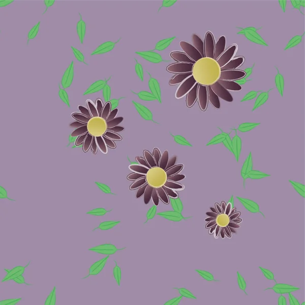 Hermosa Composición Con Flores Colores Simples Hojas Verdes Ilustración Vectorial — Vector de stock