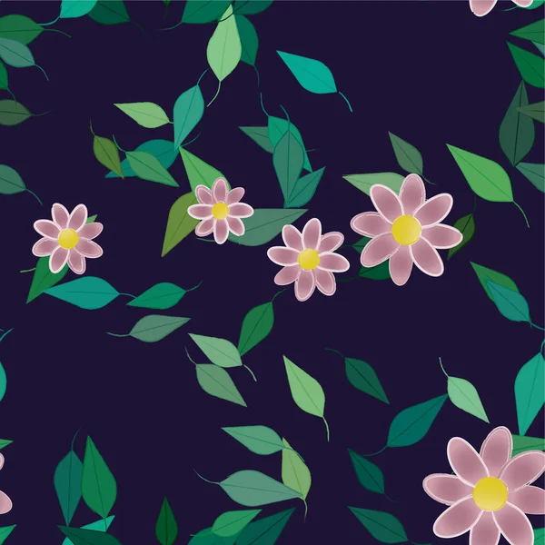 Composição Bonita Com Flores Coloridas Simples Folhas Verdes Ilustração Vetorial — Vetor de Stock