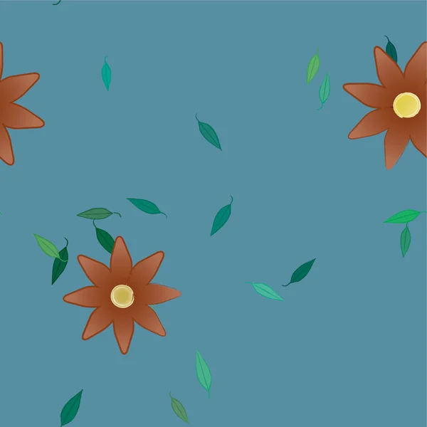 Hermosa Composición Con Flores Colores Simples Hojas Verdes Ilustración Vectorial — Archivo Imágenes Vectoriales