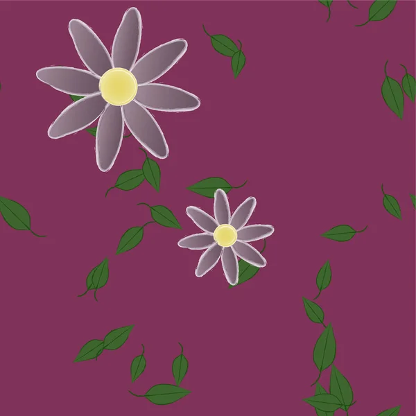 Schöne Komposition Mit Einfachen Farbigen Blüten Und Grünen Blättern Vektorillustration — Stockvektor