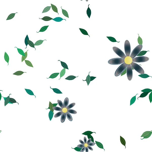 Mooie Compositie Met Eenvoudige Gekleurde Bloemen Groene Bladeren Vector Illustratie — Stockvector