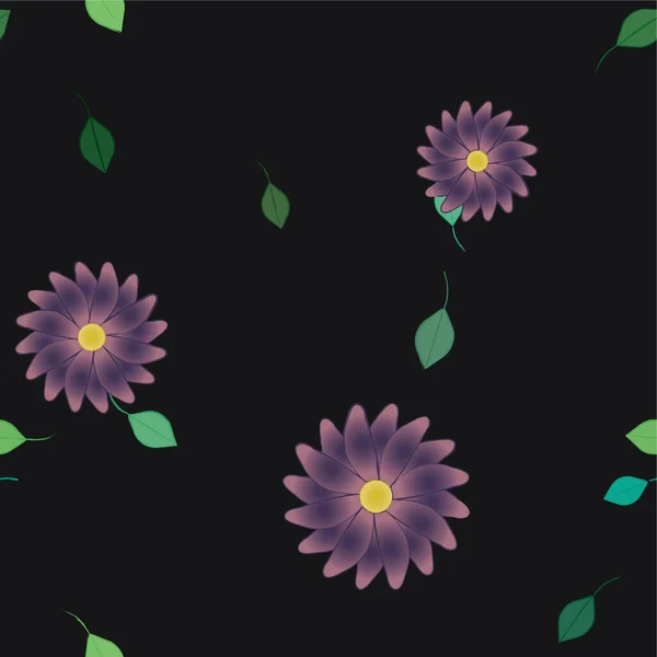 Composição Bonita Com Flores Coloridas Simples Folhas Verdes Ilustração Vetorial — Vetor de Stock