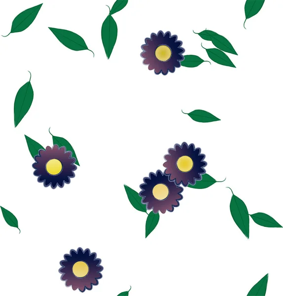 Hermosa Composición Con Flores Colores Simples Hojas Verdes Ilustración Vectorial — Archivo Imágenes Vectoriales