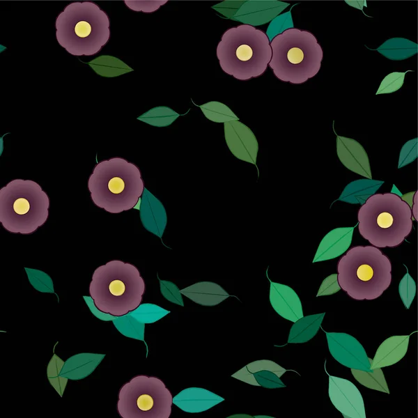 Composição Bonita Com Flores Coloridas Simples Folhas Verdes Ilustração Vetorial — Vetor de Stock