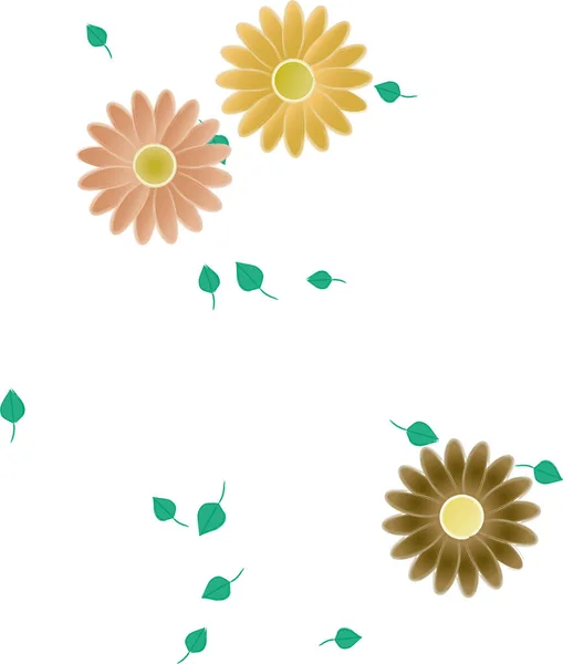 Bella Composizione Con Fiori Colorati Semplici Foglie Verdi Illustrazione Vettoriale — Vettoriale Stock