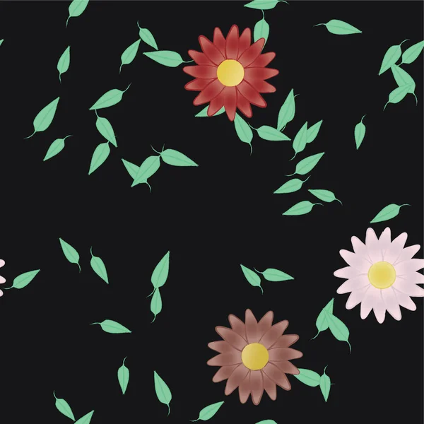 Hermosa Composición Con Flores Colores Simples Hojas Verdes Ilustración Vectorial — Vector de stock