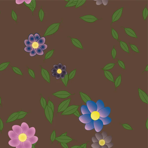 Hermosa Composición Con Flores Colores Simples Hojas Verdes Ilustración Vectorial — Archivo Imágenes Vectoriales