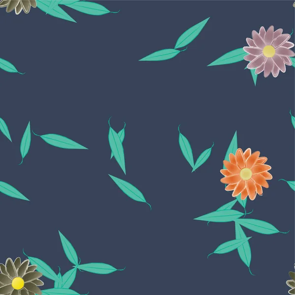 Hermosa Composición Con Flores Colores Simples Hojas Verdes Ilustración Vectorial — Vector de stock