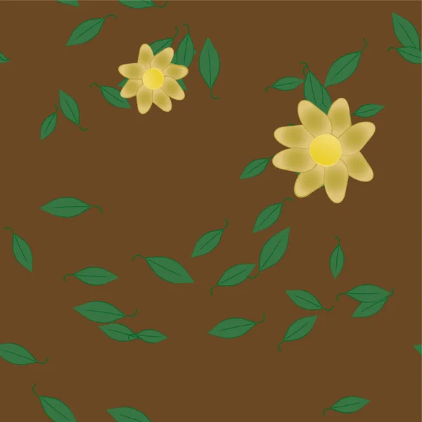 美丽的构图 色彩艳丽的花朵和绿叶 矢量插图 — 图库矢量图片