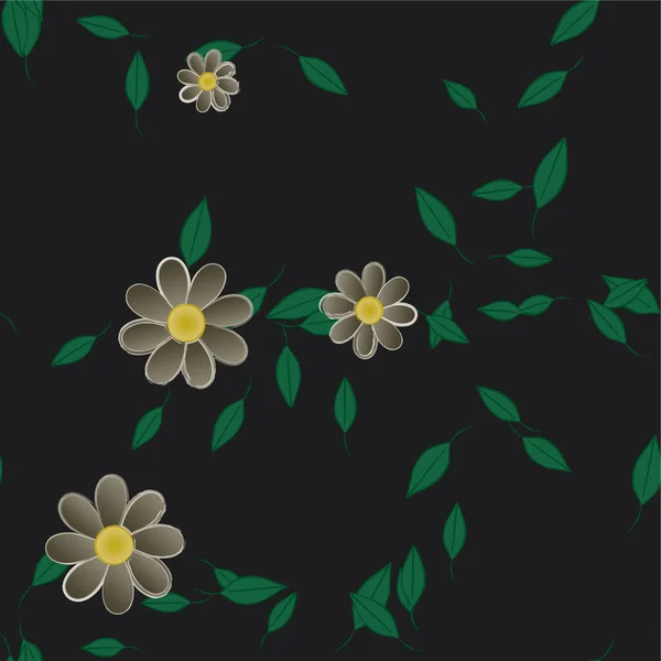 Composição Bonita Com Flores Coloridas Simples Folhas Verdes Ilustração Vetorial — Vetor de Stock