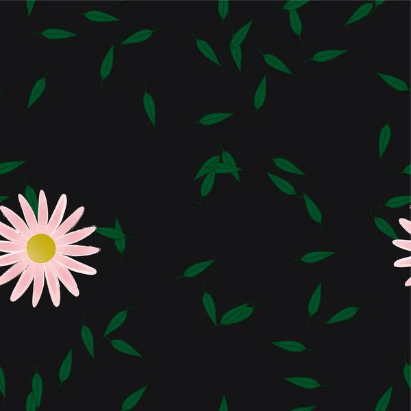 Composição Bonita Com Flores Coloridas Simples Folhas Verdes Ilustração Vetorial — Vetor de Stock