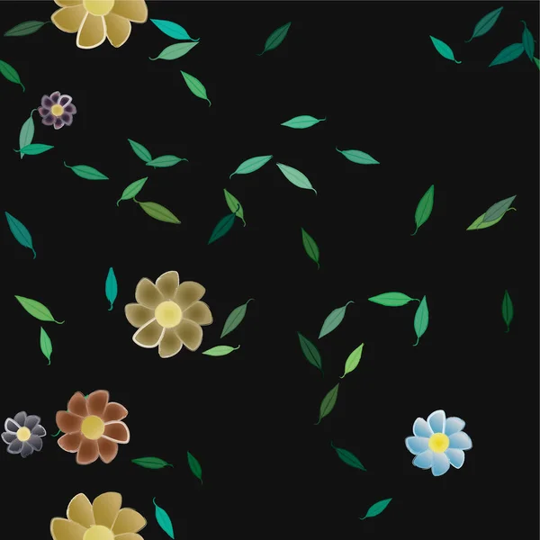 Gyönyörű Kompozíció Egyszerű Színes Virágokkal Zöld Levelekkel Vektor Illusztráció — Stock Vector