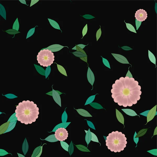 Schöne Komposition Mit Einfachen Farbigen Blüten Und Grünen Blättern Vektorillustration — Stockvektor