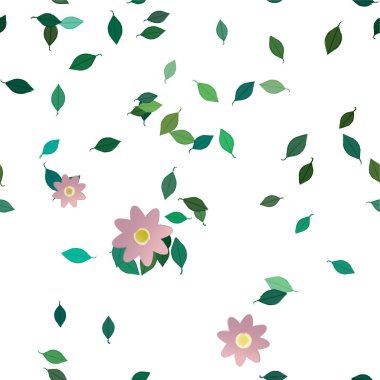 Basit renkli çiçekleri ve yeşil yaprakları olan güzel kompozisyon, vektör illüstrasyonu  