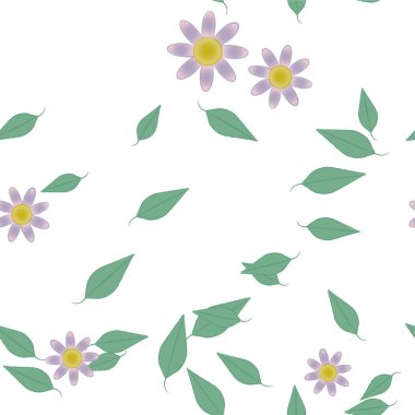 Basit renkli çiçekleri ve yeşil yaprakları olan güzel kompozisyon, vektör illüstrasyonu  