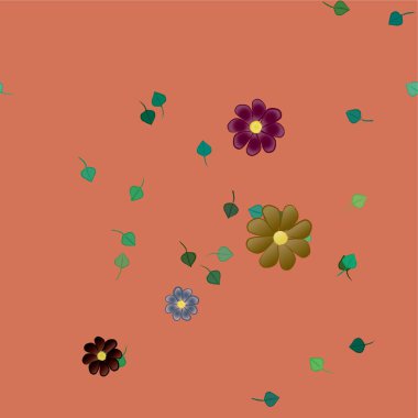 Basit renkli çiçekleri ve yeşil yaprakları olan güzel kompozisyon, vektör illüstrasyonu  