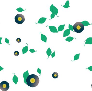 Basit renkli çiçekleri ve yeşil yaprakları olan güzel kompozisyon, vektör illüstrasyonu  