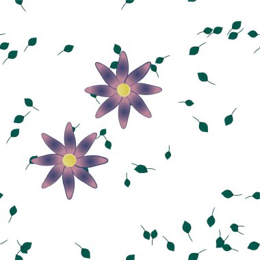 Basit renkli çiçekleri ve yeşil yaprakları olan güzel kompozisyon, vektör illüstrasyonu  