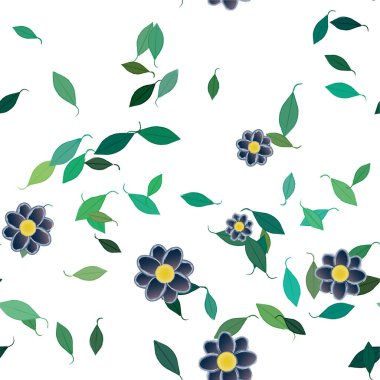 Basit renkli çiçekleri ve yeşil yaprakları olan güzel kompozisyon, vektör illüstrasyonu  