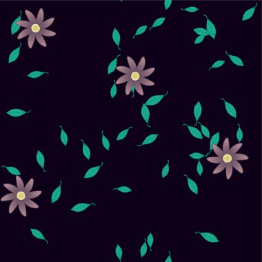 Basit renkli çiçekleri ve yeşil yaprakları olan güzel kompozisyon, vektör illüstrasyonu  