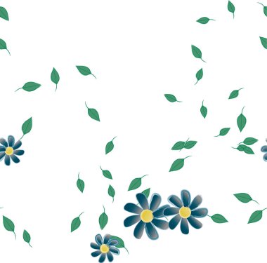 Basit renkli çiçekleri ve yeşil yaprakları olan güzel kompozisyon, vektör illüstrasyonu  