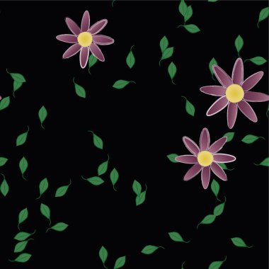 Basit renkli çiçekleri ve yeşil yaprakları olan güzel kompozisyon, vektör illüstrasyonu  