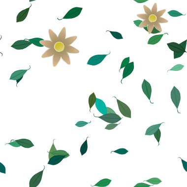 Basit renkli çiçekleri ve yeşil yaprakları olan güzel kompozisyon, vektör illüstrasyonu  