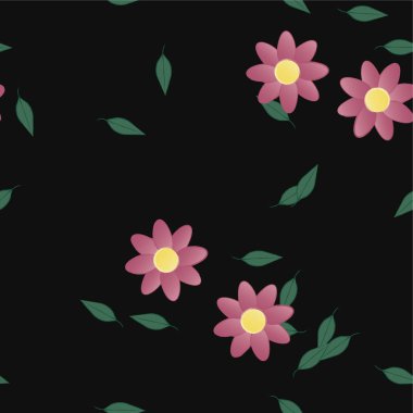 Basit renkli çiçekleri ve yeşil yaprakları olan güzel kompozisyon, vektör illüstrasyonu  