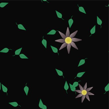 Basit renkli çiçekleri ve yeşil yaprakları olan güzel kompozisyon, vektör illüstrasyonu  