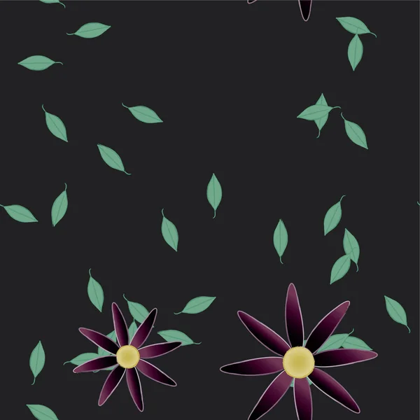 Hermosa Composición Con Flores Colores Simples Hojas Verdes Ilustración Vectorial — Archivo Imágenes Vectoriales