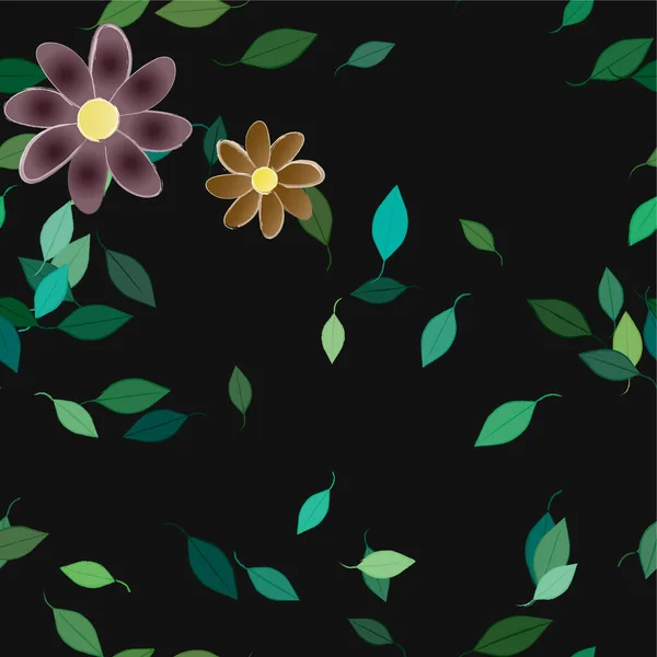 Composição Bonita Com Flores Coloridas Simples Folhas Verdes Ilustração Vetorial — Vetor de Stock