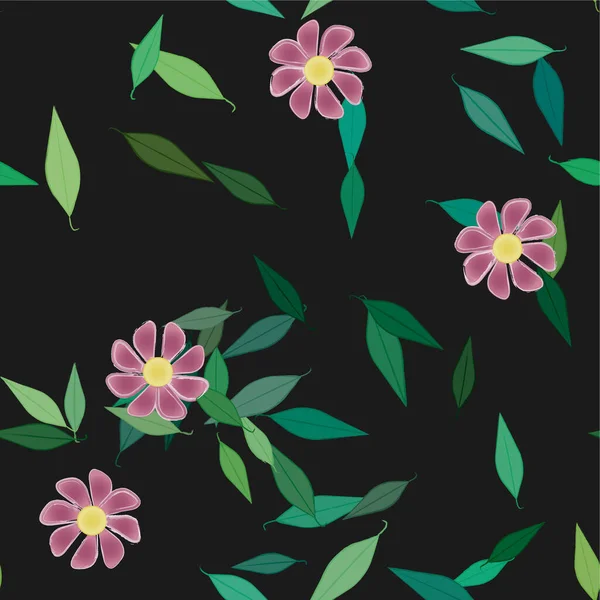 Composição Bonita Com Flores Coloridas Simples Folhas Verdes Ilustração Vetorial — Vetor de Stock