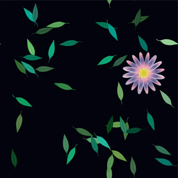 Hermosa Composición Con Flores Colores Simples Hojas Verdes Ilustración Vectorial — Archivo Imágenes Vectoriales