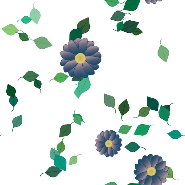 Composição Bonita Com Flores Coloridas Simples Folhas Verdes Ilustração Vetorial — Vetor de Stock