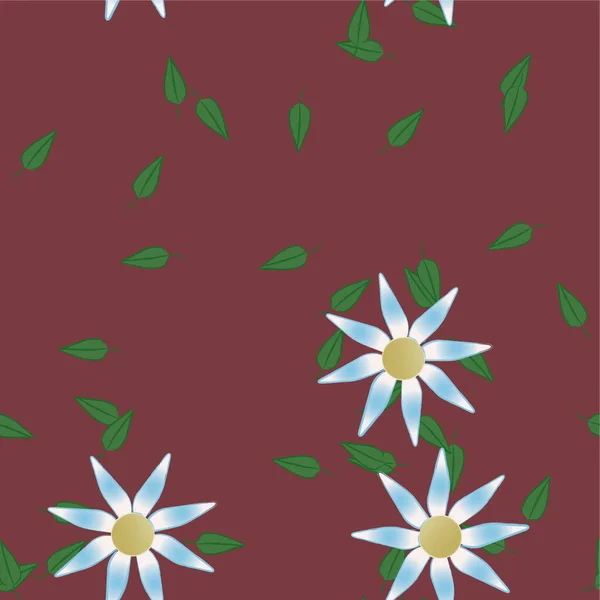 Hermosa Composición Con Flores Colores Simples Hojas Verdes Ilustración Vectorial — Vector de stock