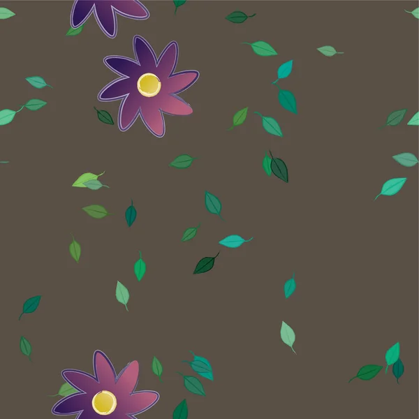 Composição Bonita Com Flores Coloridas Simples Folhas Verdes Ilustração Vetorial — Vetor de Stock