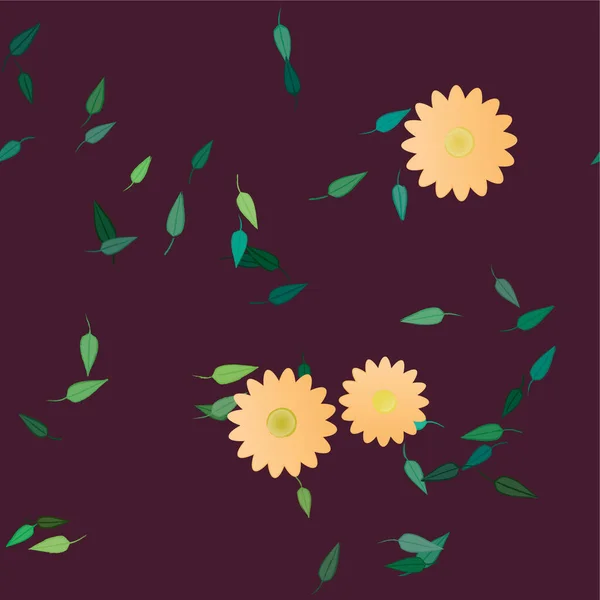 Beautiful Composition Simple Colored Flowers Green Leaves Vector Illustration — Stock Vector