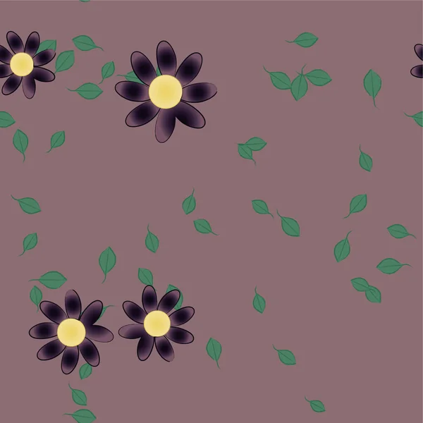 Composição Bonita Com Flores Coloridas Simples Folhas Verdes Ilustração Vetorial — Vetor de Stock