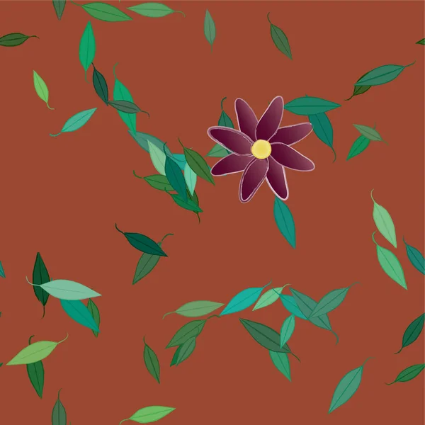 Hermosa Composición Con Flores Colores Simples Hojas Verdes Ilustración Vectorial — Vector de stock